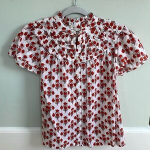 NWOT Boden red floral frill blouse